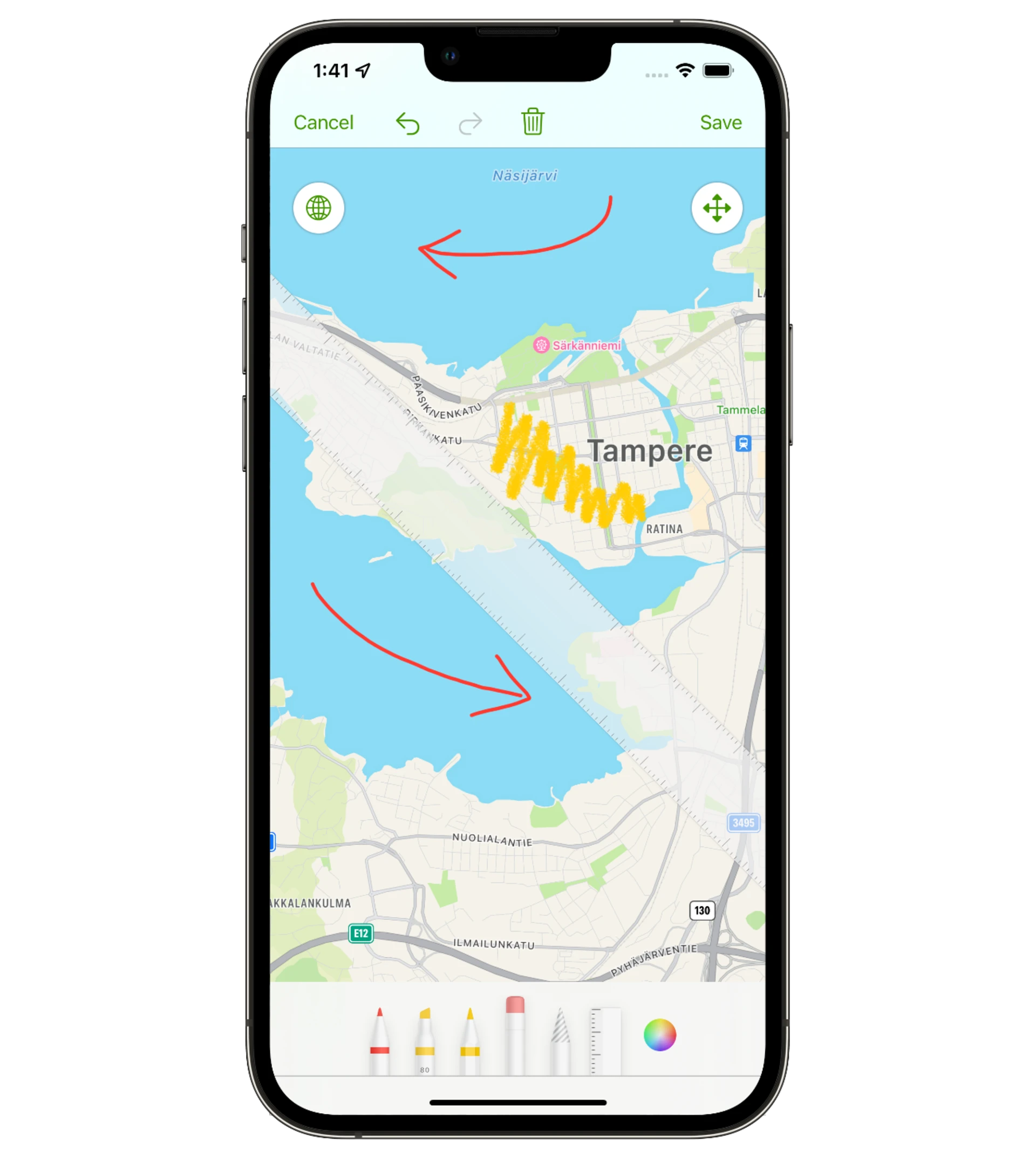 Apple Pencil annotation on a map
