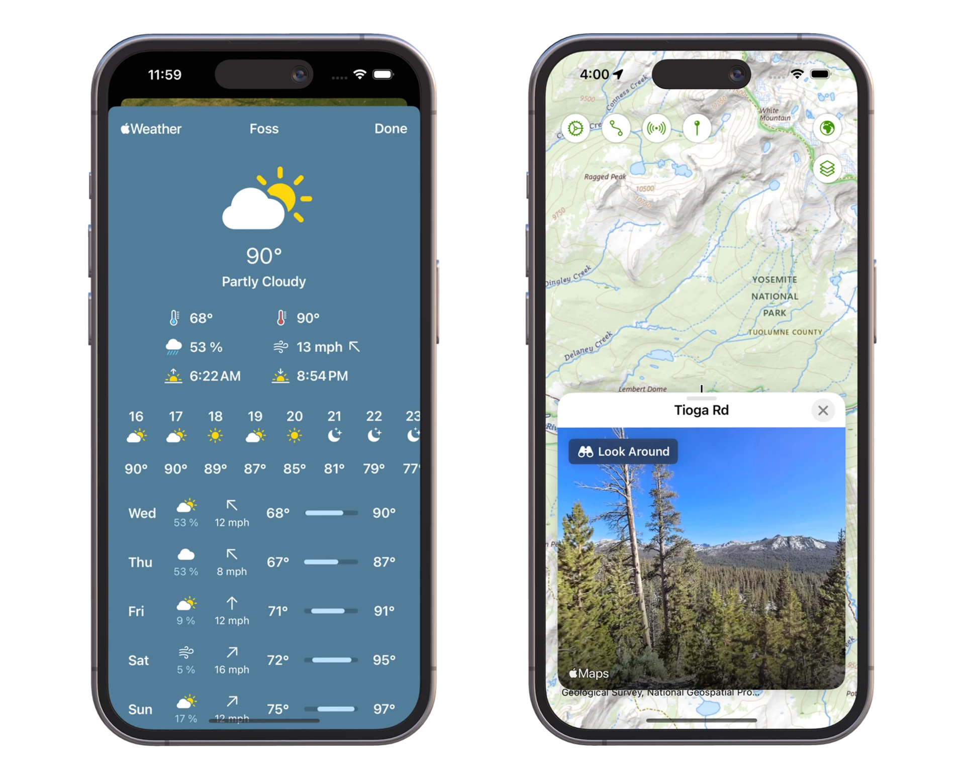 Weather forecast and Look Around imagery